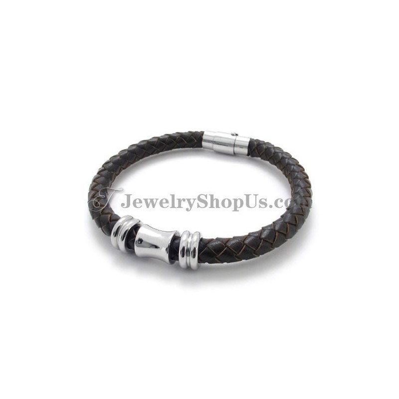 Elegante Bruine Leren Titanium Armband Elegante Bruine Leren Titanium Armband