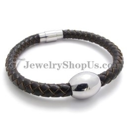 Prachtige Bruine Leren Titanium Armband