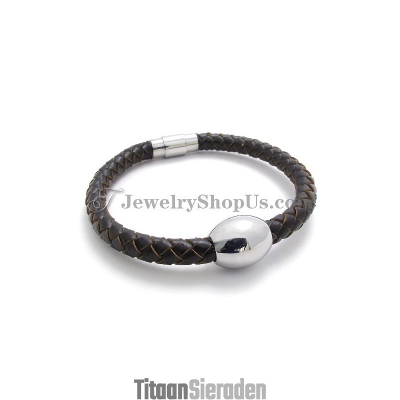 Prachtige Bruine Leren Titanium Armband Prachtige Bruine Leren Titanium Armband