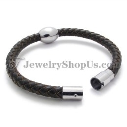 Prachtige Bruine Leren Titanium Armband