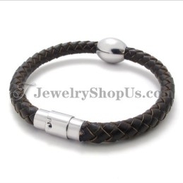 Prachtige Bruine Leren Titanium Armband