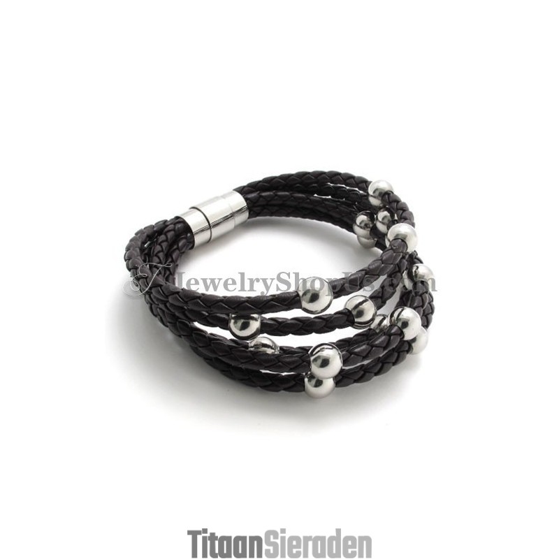 Mode Bruin Leer Met Titanium Armband