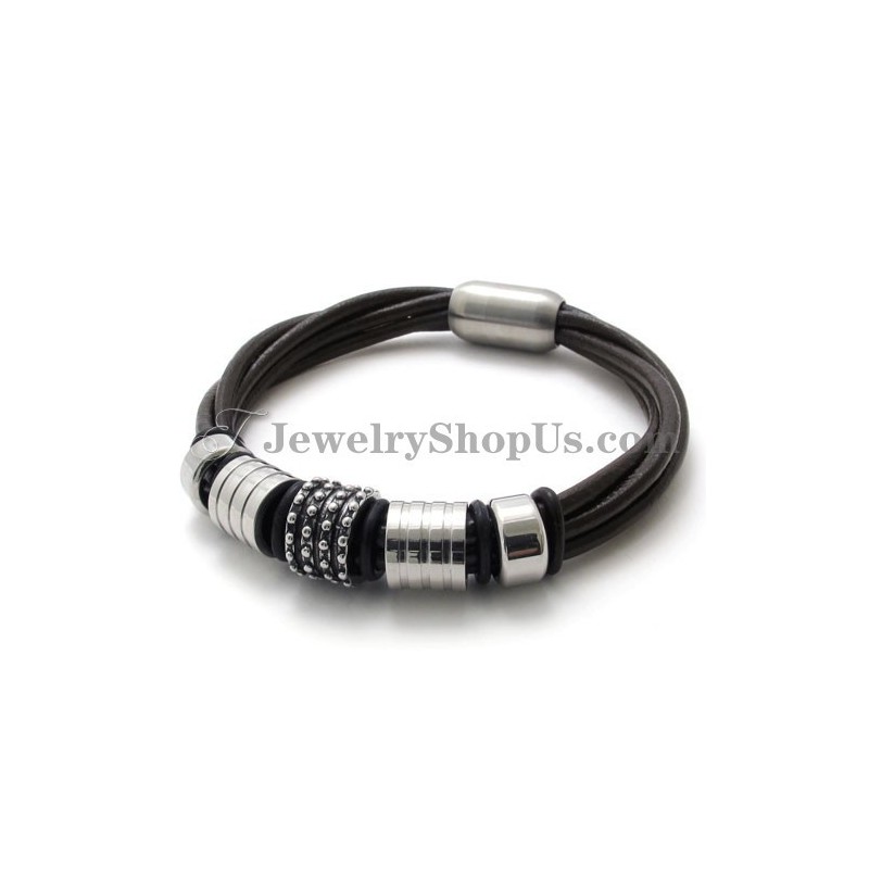 Elegant Bruin Leer Met Titanium Armband