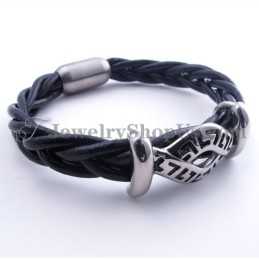 Mode Leren Titanium Armband