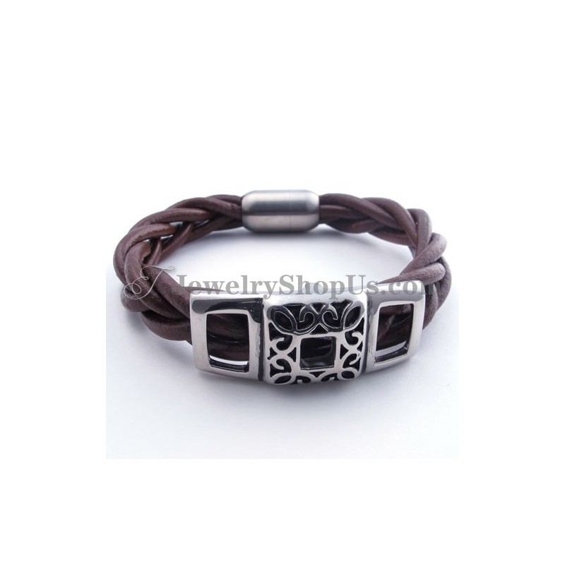 Mode Bruine Titanium Leren Armband Mode Bruine Titanium Leren Armband
