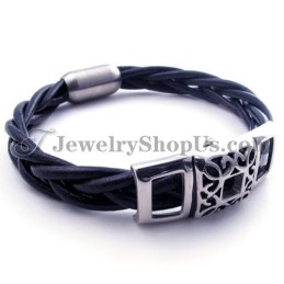 Elegante Titanium Leren Armband