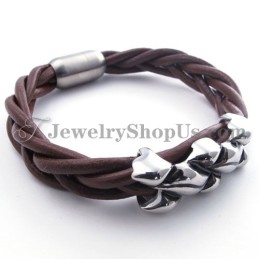 Elegante Bruine Titanium Leren Armband