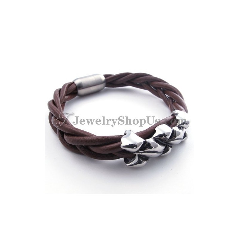 Elegante Bruine Titanium Leren Armband Elegante Bruine Titanium Leren Armband