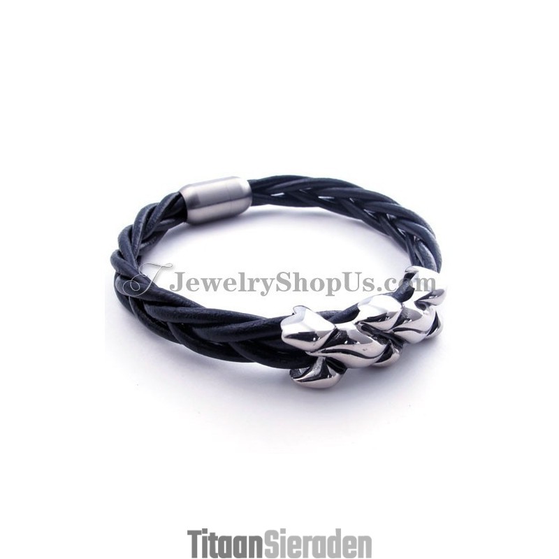 Elegante Leren Titanium Armband