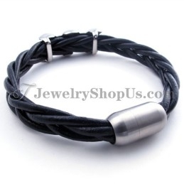 Elegante Leren Titanium Armband