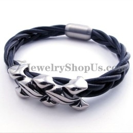 Elegante Leren Titanium Armband