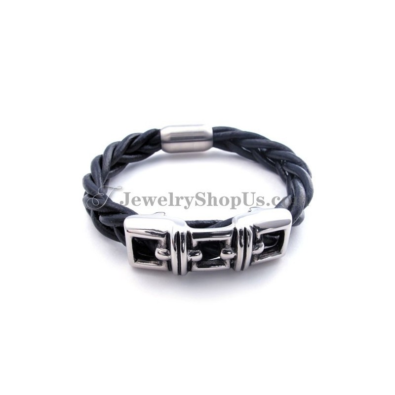 Elegante Zwarte Titanium Leren Armband Elegante Zwarte Titanium Leren Armband