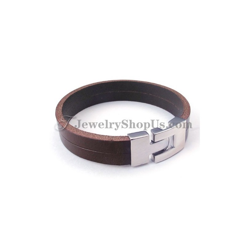 Mode Bruine Leren Armband Met Titanium Mode Bruine Leren Armband Met Titanium