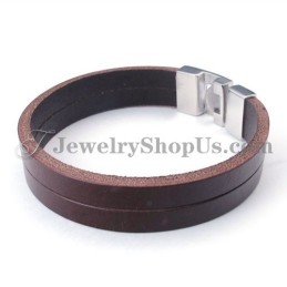 Mode Bruine Leren Armband Met Titanium
