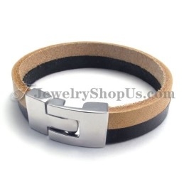 Elegante Zwarte En Bruine Leren Armband Met Titanium