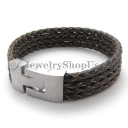 Elegante Leren En Titanium Armband
