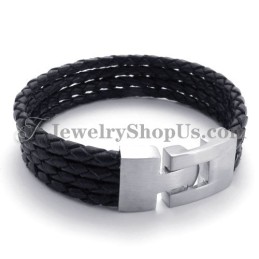 Elegante Zwarte Leren En Titanium Armband