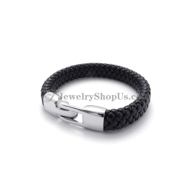 Prachtige Zwarte Titanium En Leren Armband