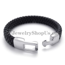 Prachtige Zwarte Titanium En Leren Armband