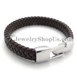 Elegante Bruine Titanium En Leren Armband