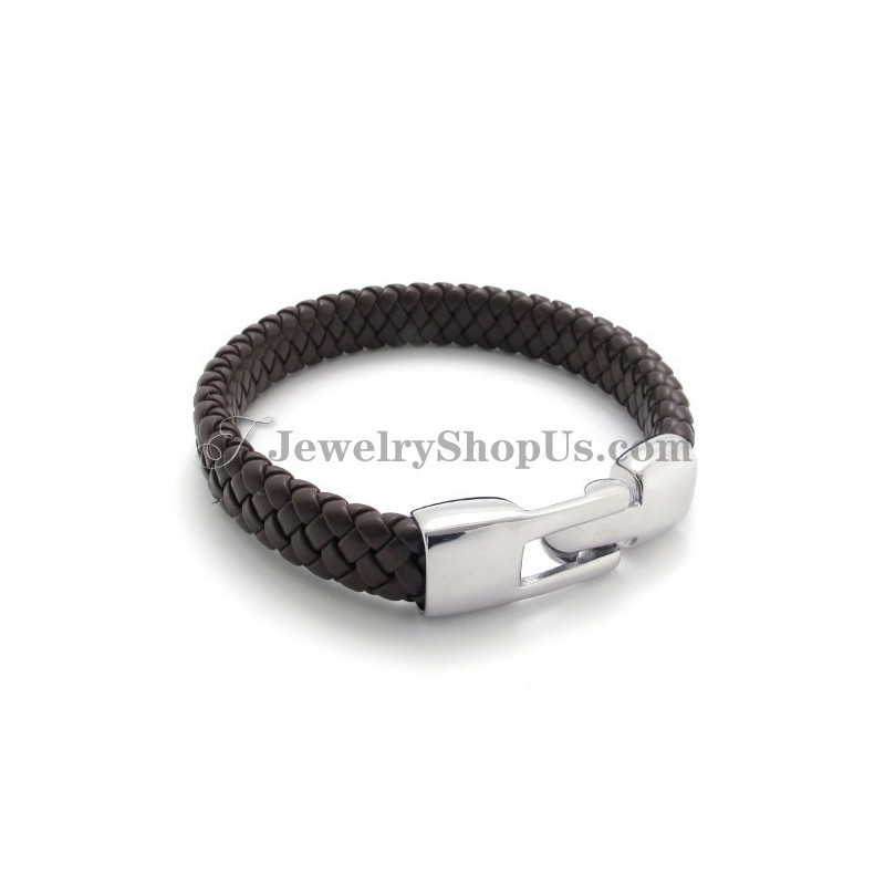 Elegante Bruine Titanium En Leren Armband Elegante Bruine Titanium En Leren Armband