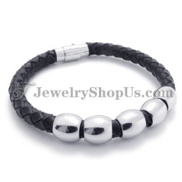 Zwarte Leren En Titanium Armband