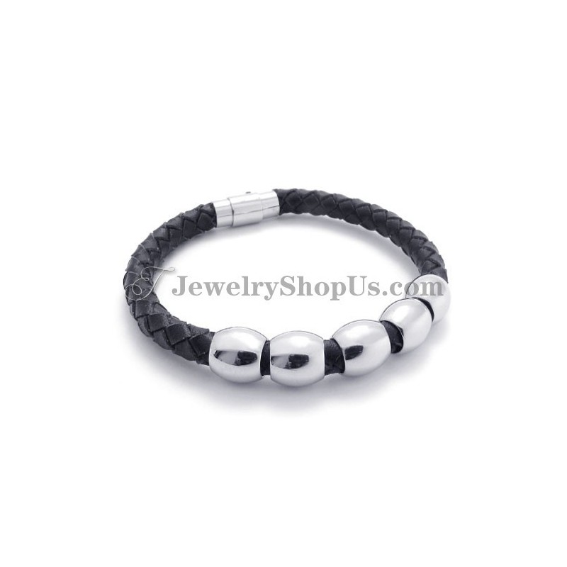 Zwarte Leren En Titanium Armband