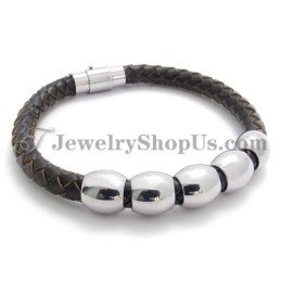Mode Leren En Titanium Armband