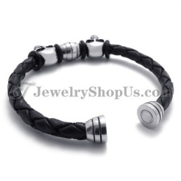 Elegante Leren Armband Met Titanium Schedels