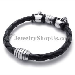 Elegante Leren Armband Met Titanium Schedels