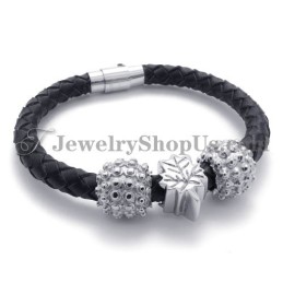 Zwarte Titanium En Leren Armband
