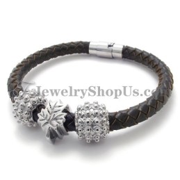 Bruine Titanium En Leren Armband