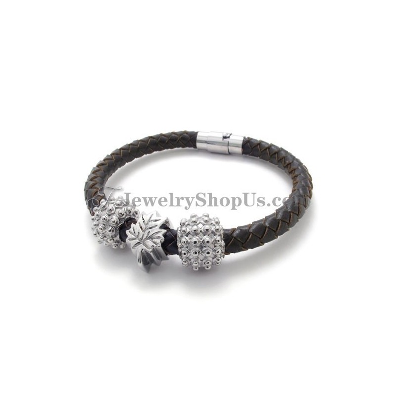 Bruine Titanium En Leren Armband