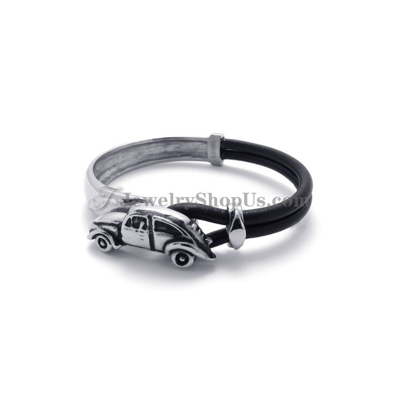 Elegante Leren Armband Met Titanium Elegante Leren Armband Met Titanium