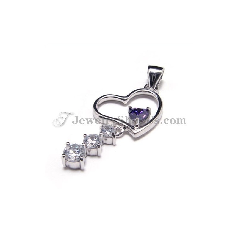 925 Zilveren Sweet Heart Zircon Hanger (Galvaniserend Platina) Met Gratis Ketting