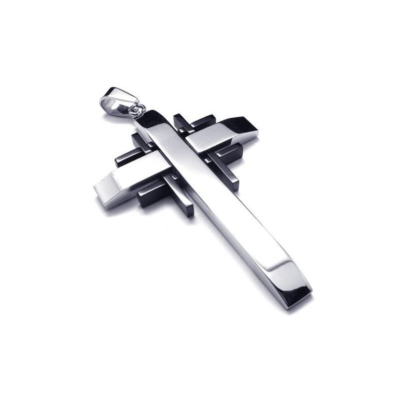 Heren Zwart Zilver Puur Titanium Kruis Ketting Hanger Heren Zwart Zilver Puur Titanium Kruis Ketting Hanger