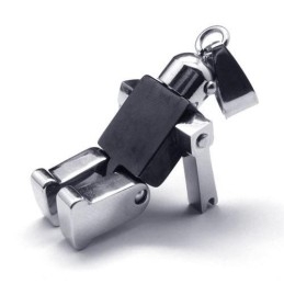 Heren Zwarte Zilveren Robot Puur Titanium Hanger Ketting