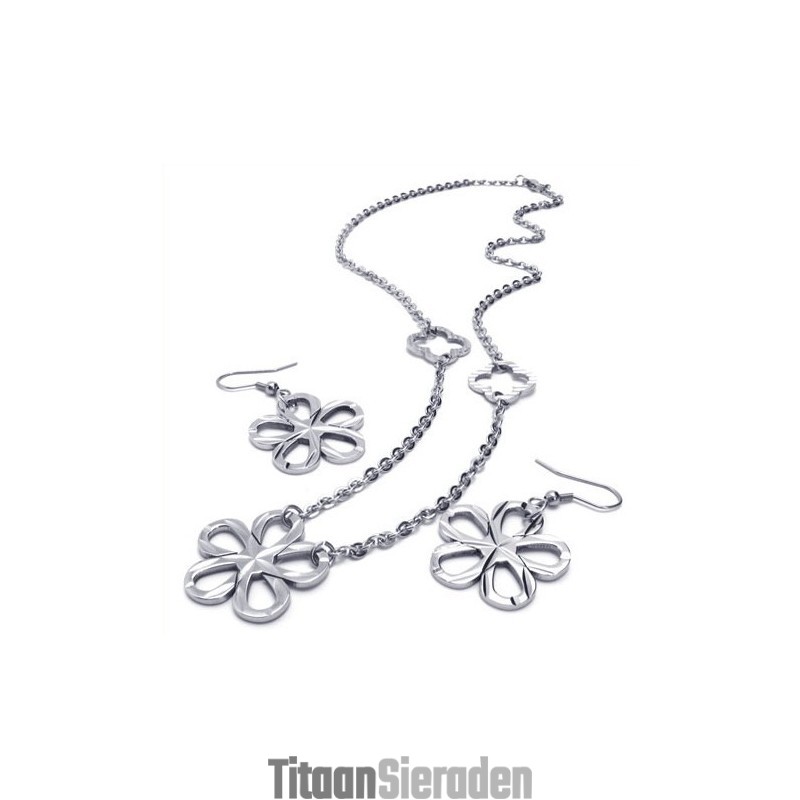 Prachtig Ontwerp, Kleur, Briljantie, Uitstekende Kwaliteit, Titanium Sieradenset Inclusief Ketting, Hanger En Oorbel