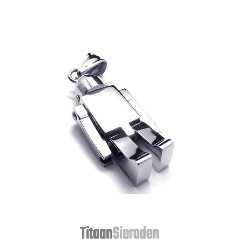 Heren Zilveren Robot Hanger Ketting Van Puur Titanium (Nieuw)