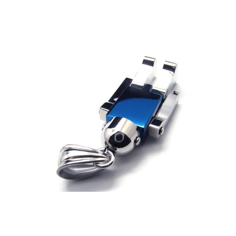 Heren Blauw Zilveren Robot Puur Titanium Hanger Ketting Heren Blauw Zilveren Robot Puur Titanium Hanger Ketting